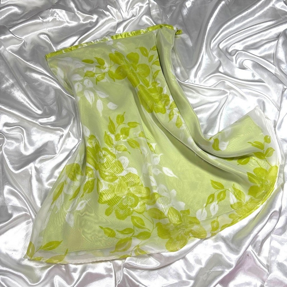y2k Apt. 9 Floral Midi Skirt Green Mesh Overlay Satin Lined 6